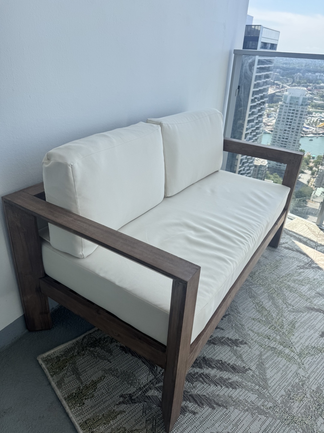 Outdoor Loveseat Set - Cream White Cushions & Table - photo 2