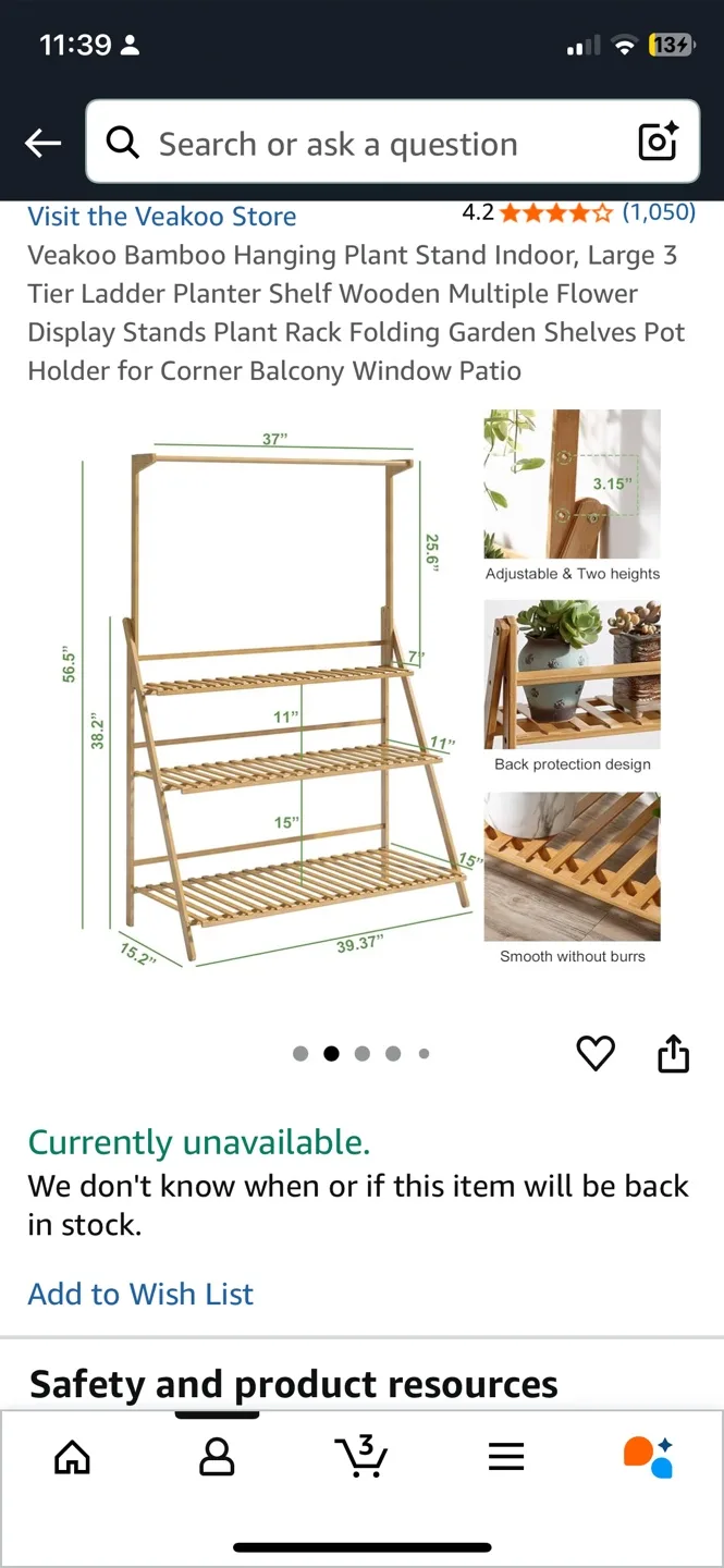 Veakoo Bamboo Hanging Plant Stand thumbnail