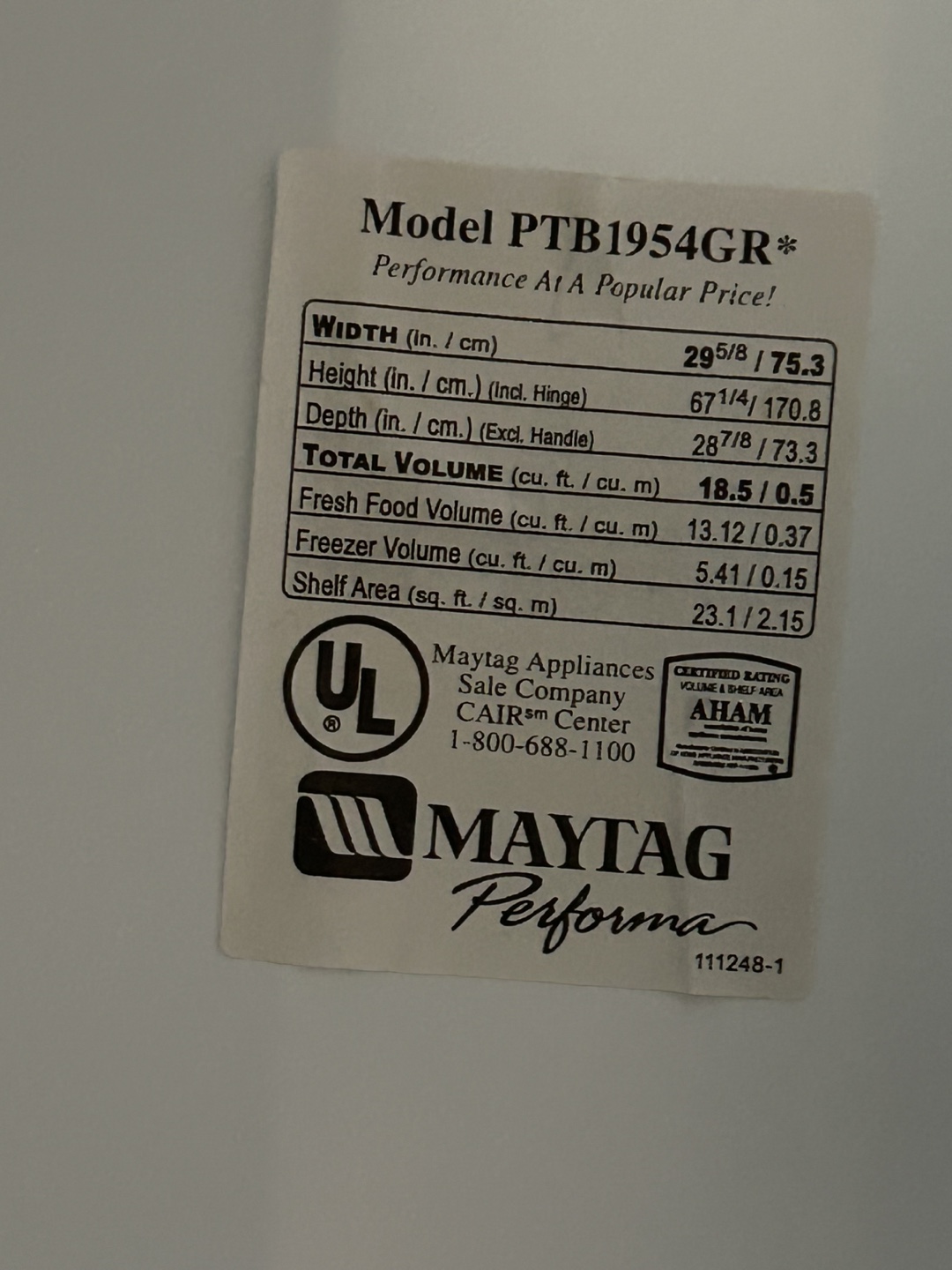 Maytag Performa Refrigerator - Model PTB1954GR - photo 4