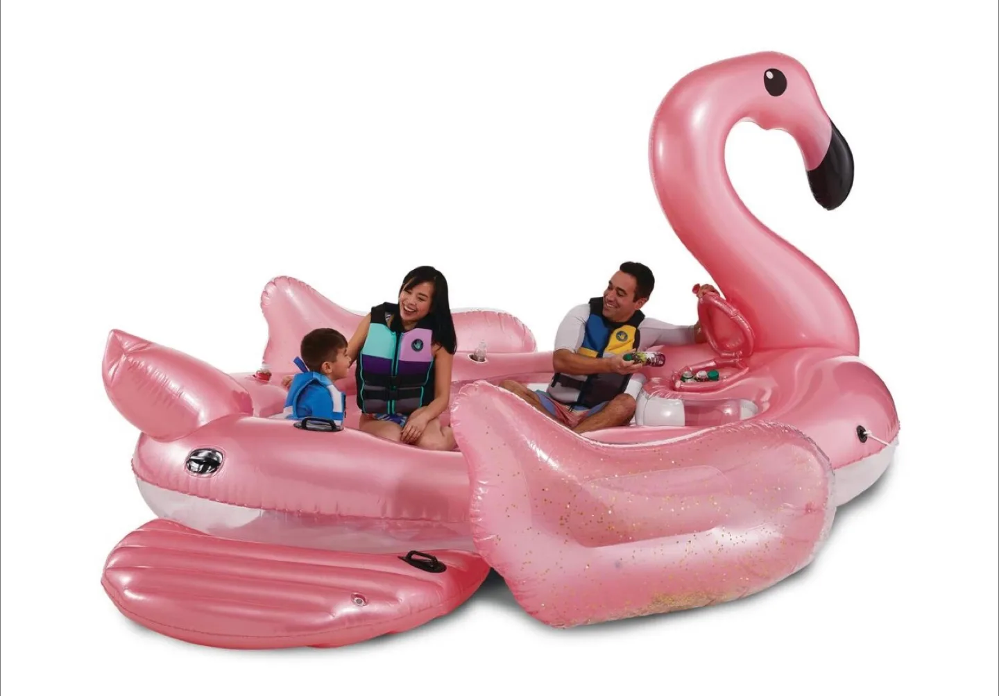 Flamingo Inflatable Floating Lake 5-Person Party Island w/Cooler image indicator(2)