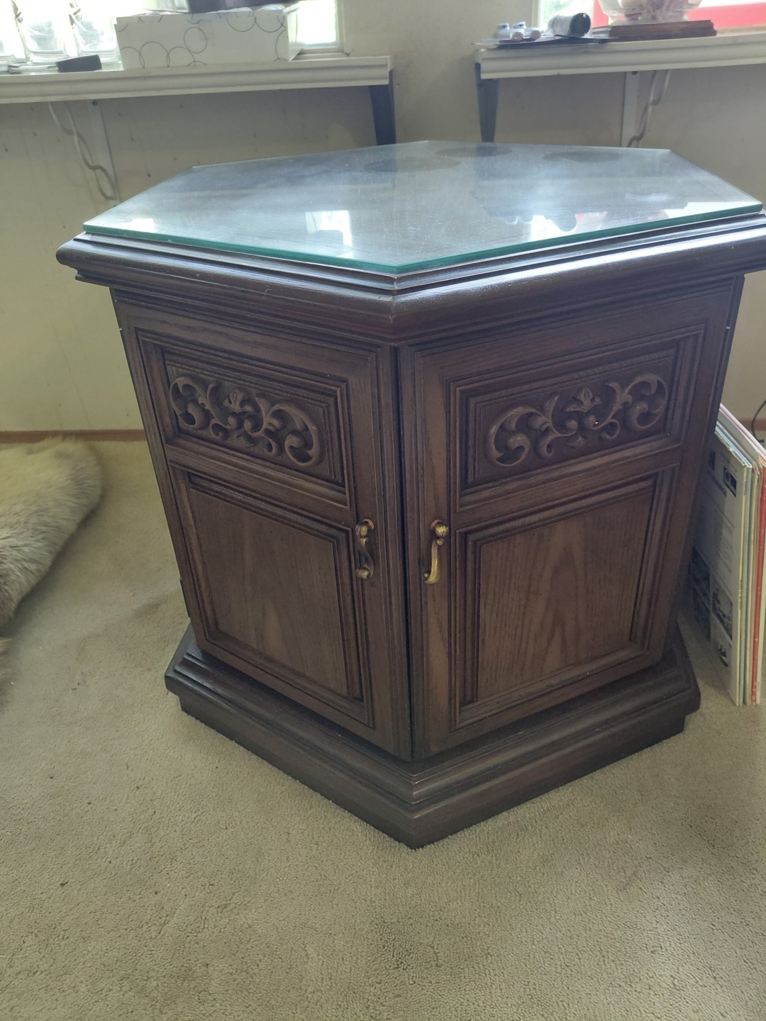 Dark Wood End Table with Glass Top