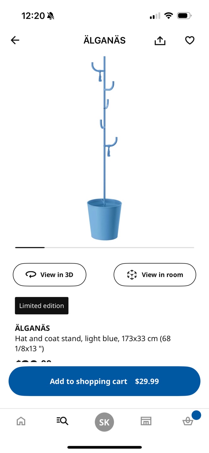 IKEA ÄLGANÄS Hat and Coat Stand, Light Blue