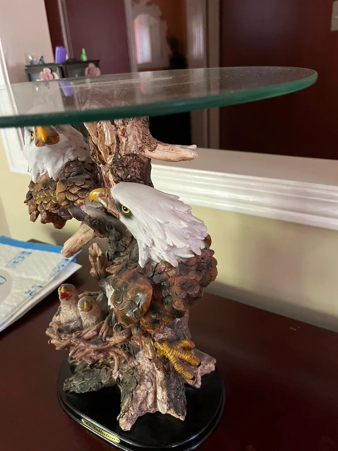 Eagle Sculpture Glass Accent Table