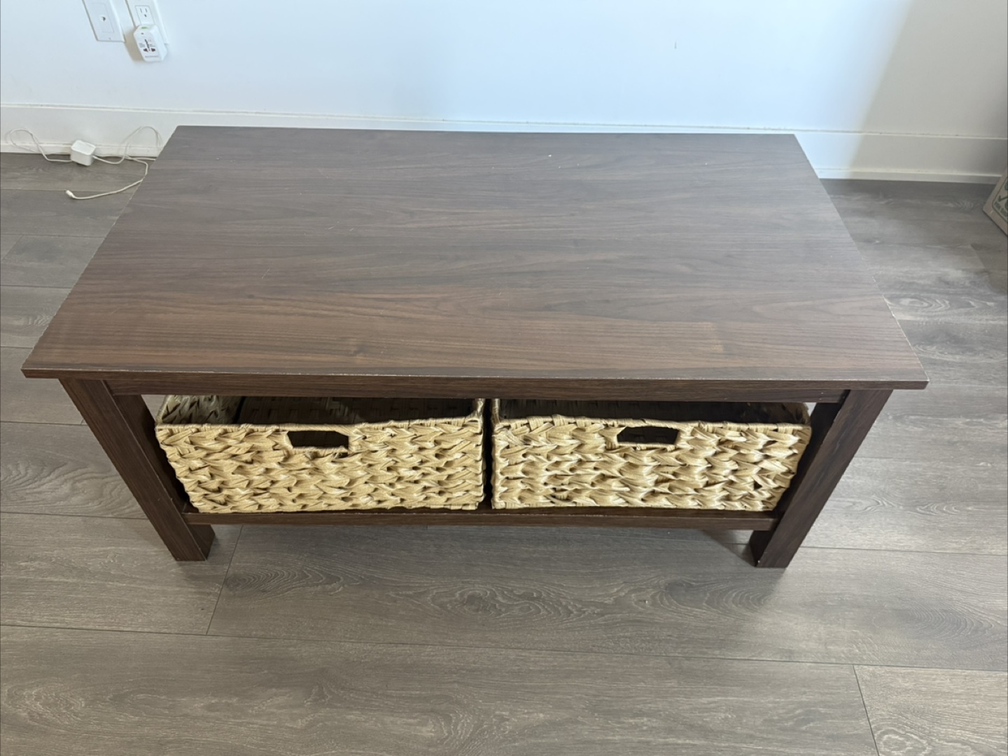 Brown Coffee Table with Wicker Baskets - photo 2