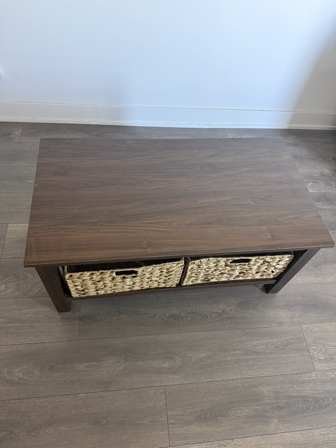 Brown Coffee Table with Wicker Baskets - photo 3
