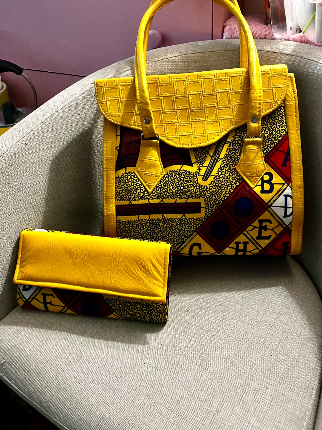 Yellow Ankara Print Tote Bag & Wallet Set thumbnail