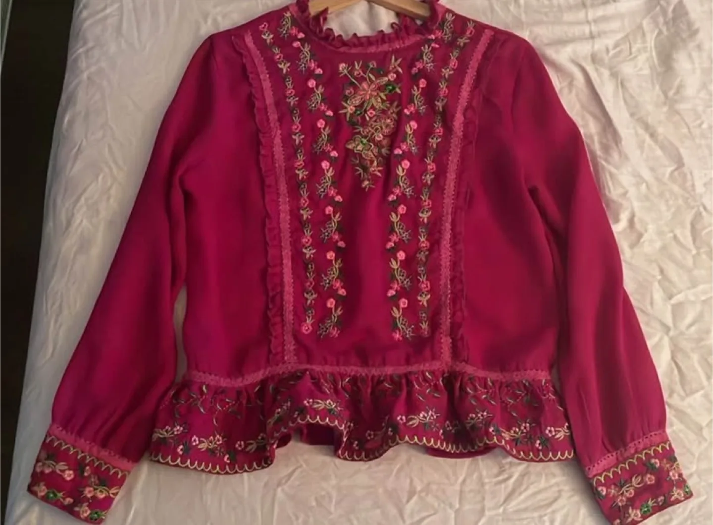 Embroidered Ruffle Blouse - Pink thumbnail