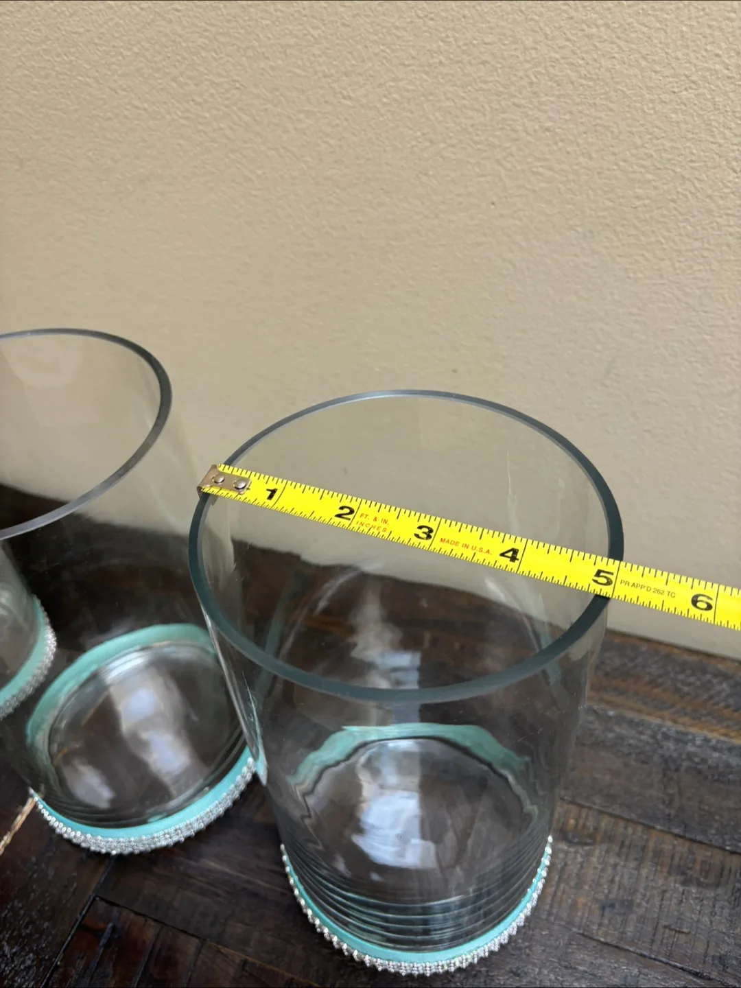 3 Glass Cylinder Vases with Teal Ribbon image indicator(3)