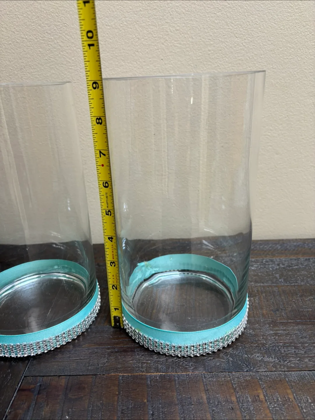 3 Glass Cylinder Vases with Teal Ribbon image indicator(2)