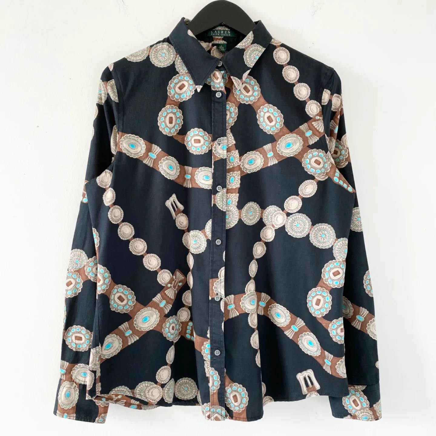 Ralph Lauren 100% Cotton Button-Up Shirt w/ Belt Print thumbnail