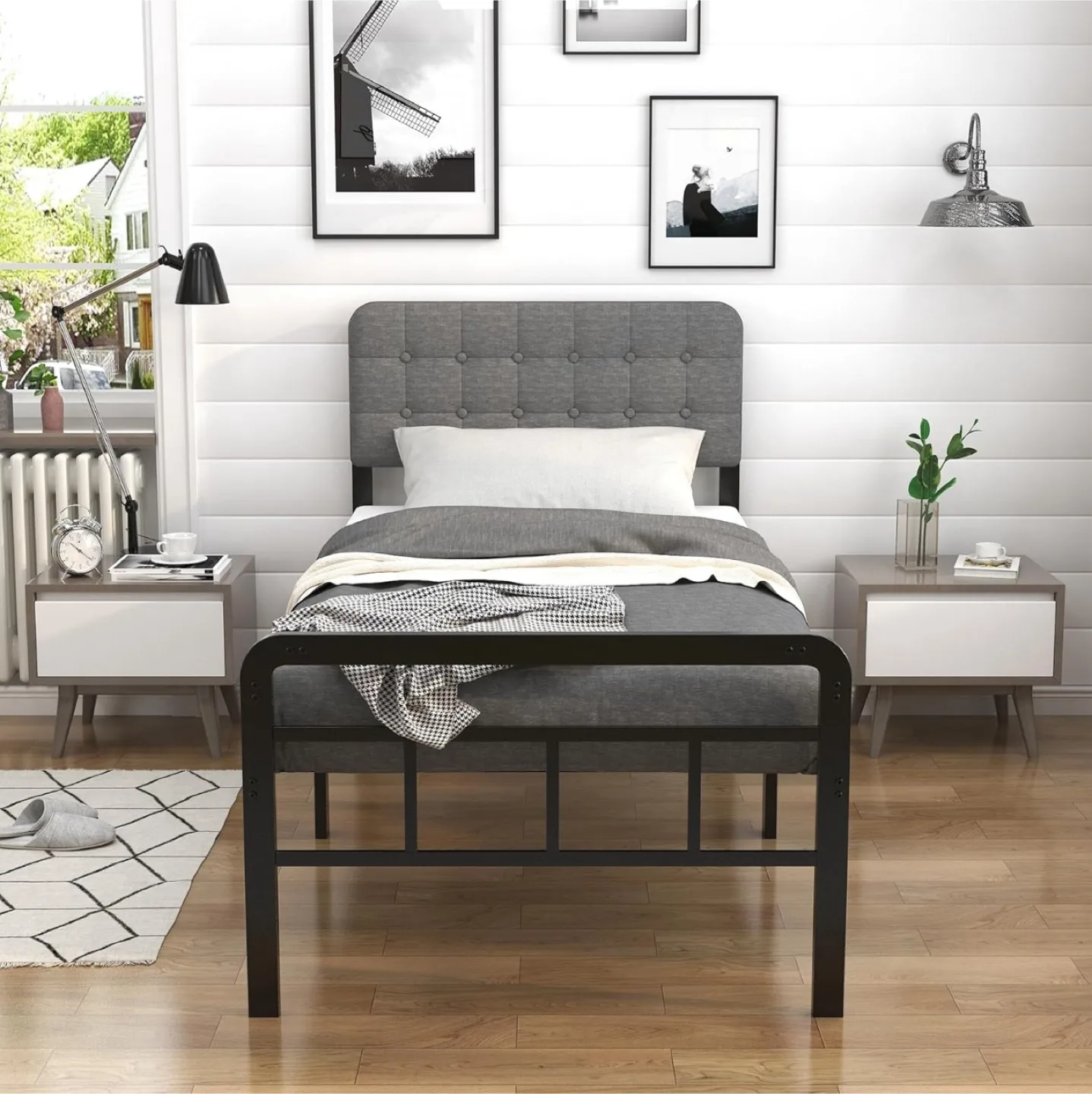 16” Twin XL Bed Frames with Upholstered Headboard - NEW thumbnail