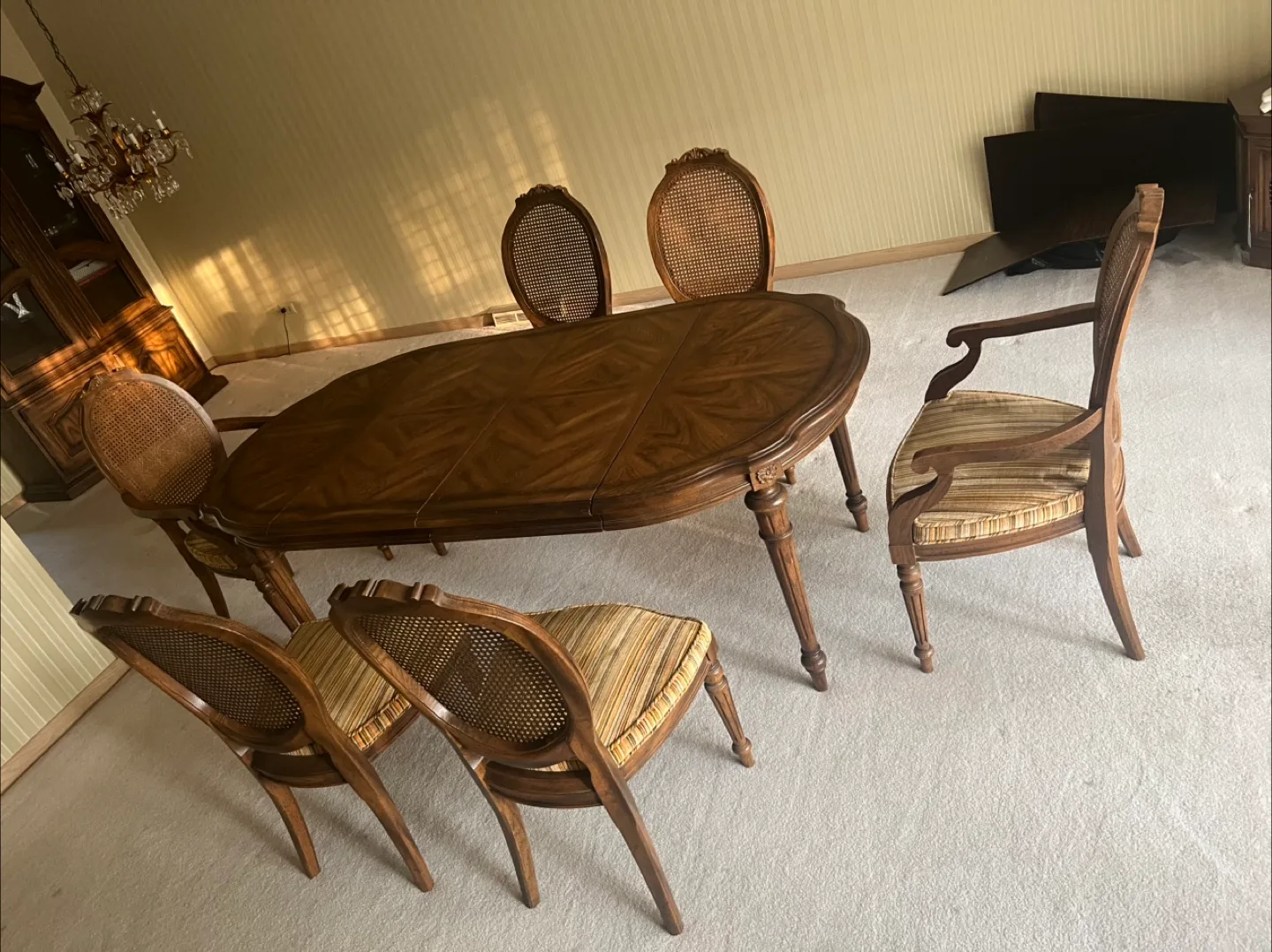 Dining Table with 6 Chairs - Wood & Cane thumbnail