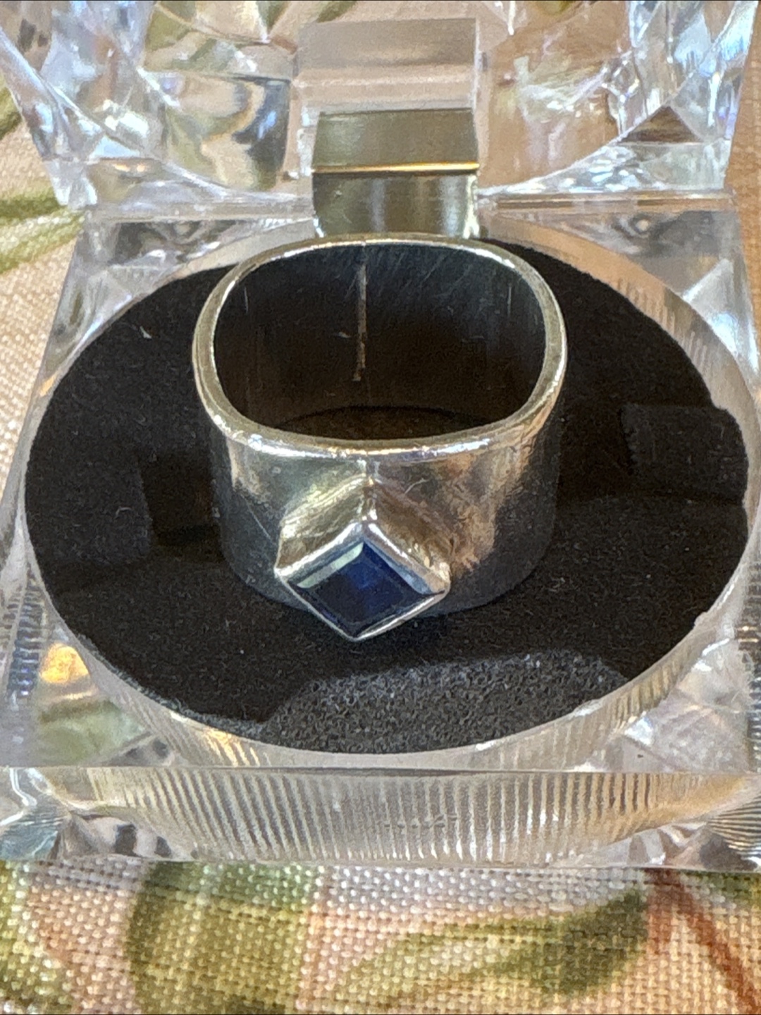 Square Silver Ring with Blue Stone - photo 4
