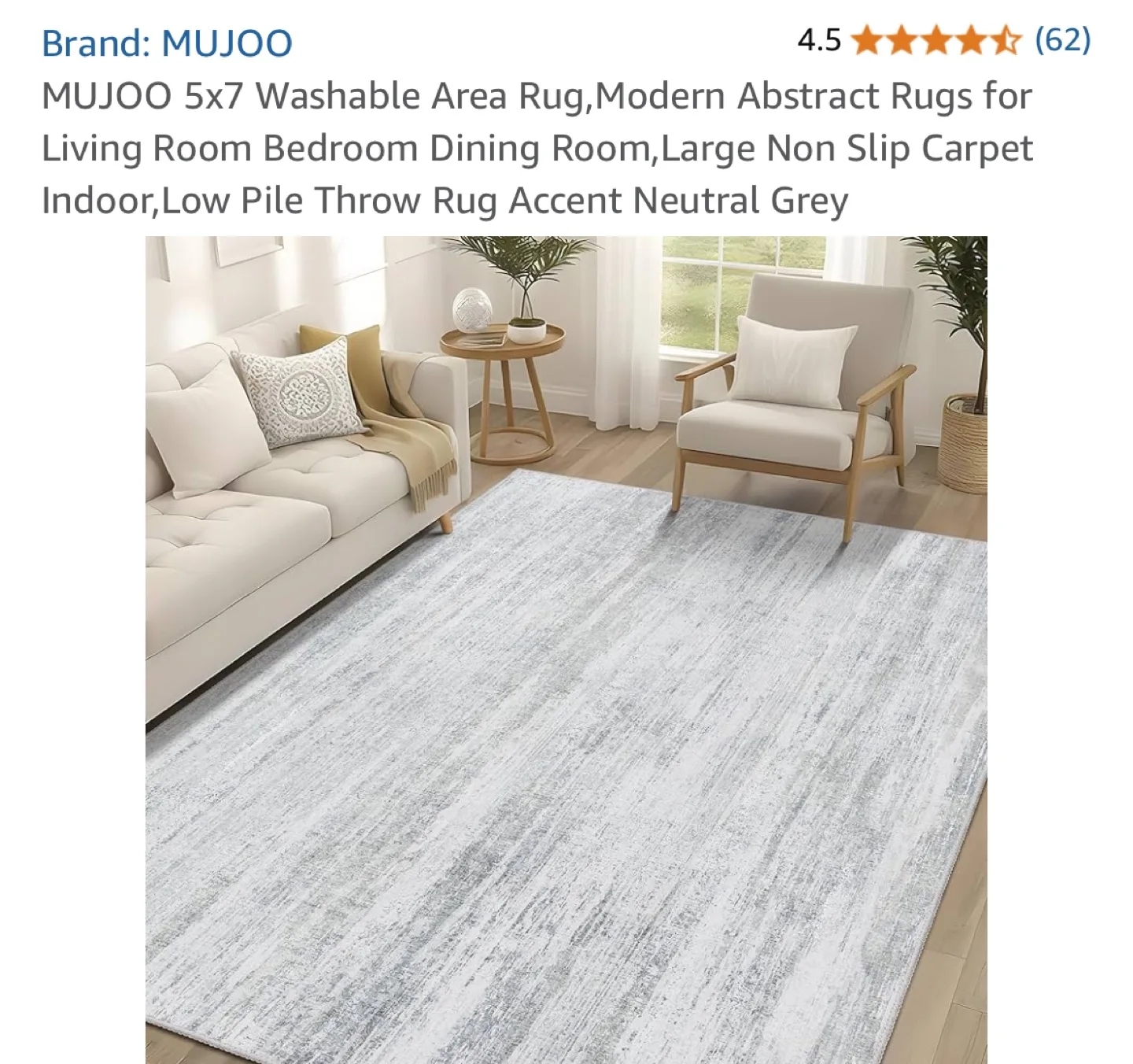 MUJOO 5x7 Washable Area Rug - Neutral Grey thumbnail