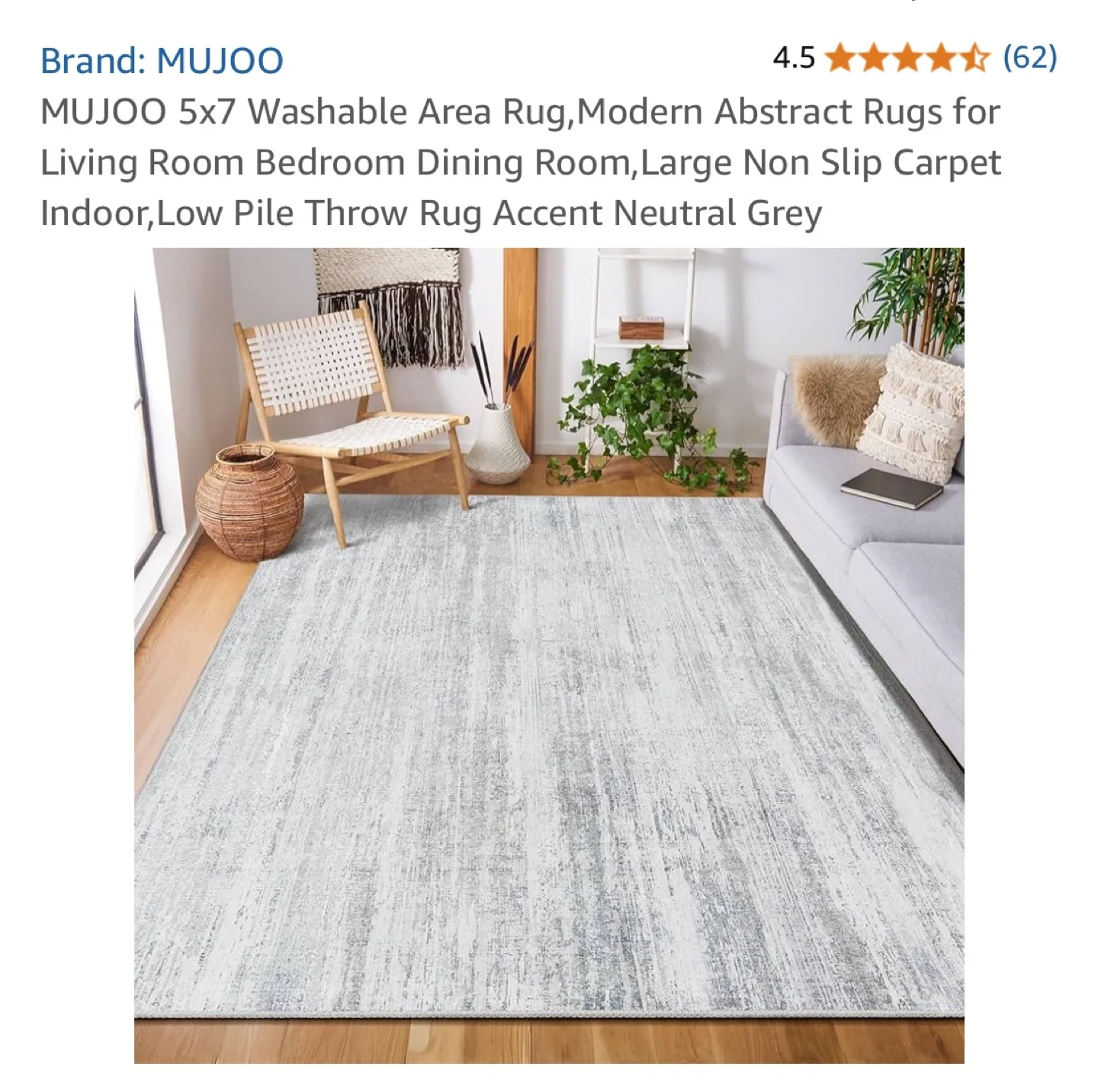 MUJOO 5x7 Washable Area Rug - Neutral Grey image indicator(2)
