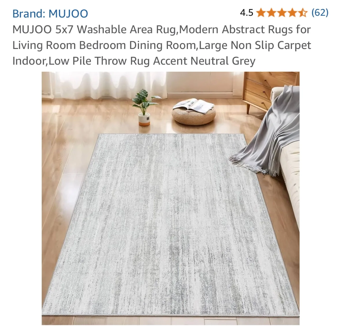 MUJOO 5x7 Washable Area Rug - Neutral Grey image indicator(3)