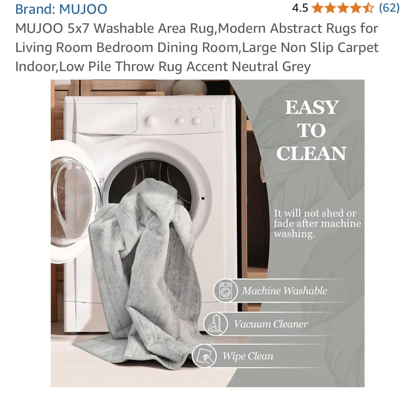 MUJOO 5x7 Washable Area Rug - Neutral Grey image indicator(4)