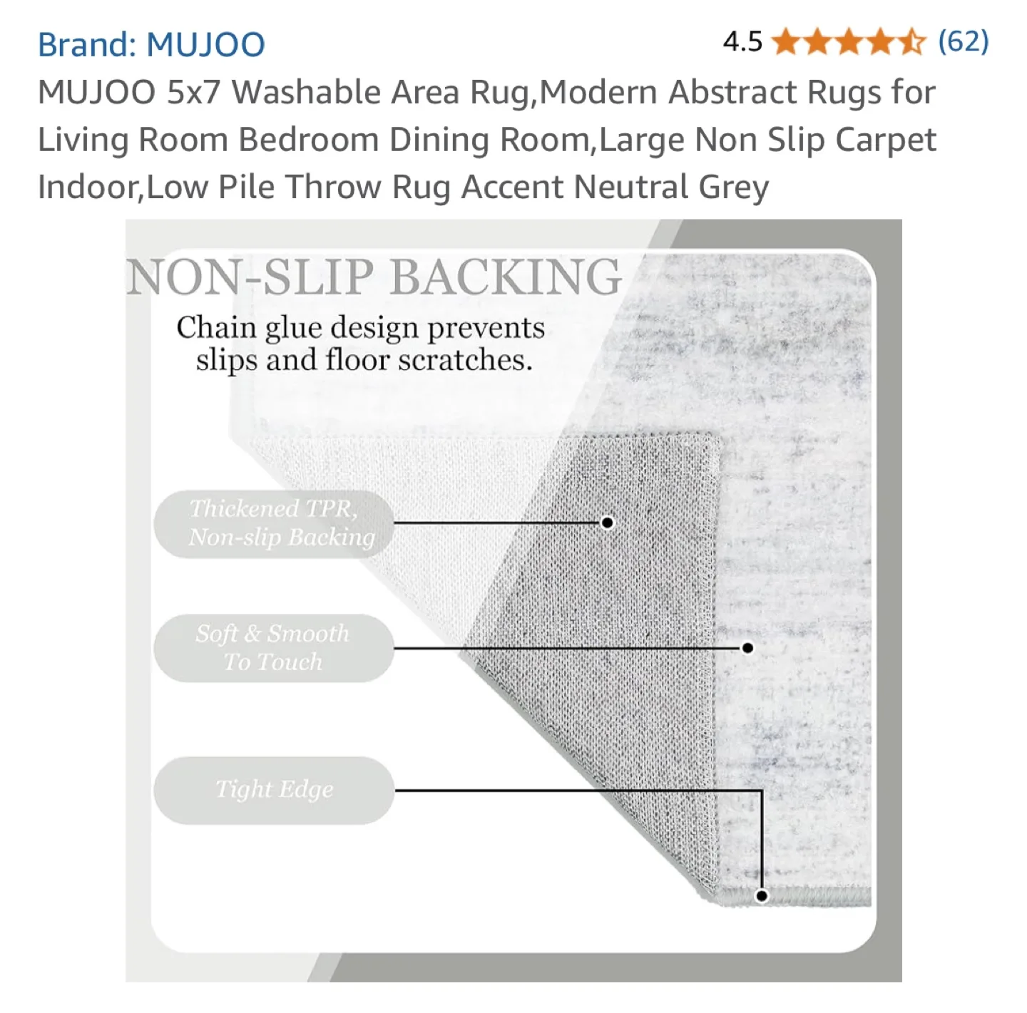MUJOO 5x7 Washable Area Rug - Neutral Grey image indicator(5)