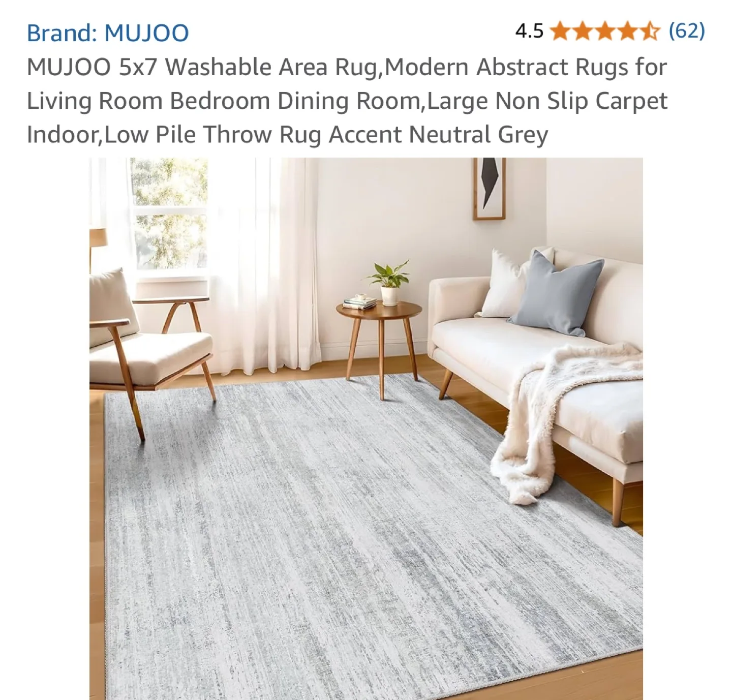 MUJOO 5x7 Washable Area Rug - Neutral Grey image indicator(7)