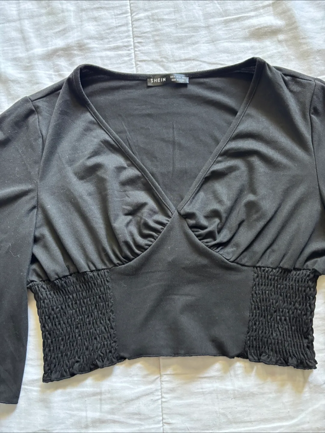 Shein Black Mid Sleeve Crop Top - Size S image indicator(2)