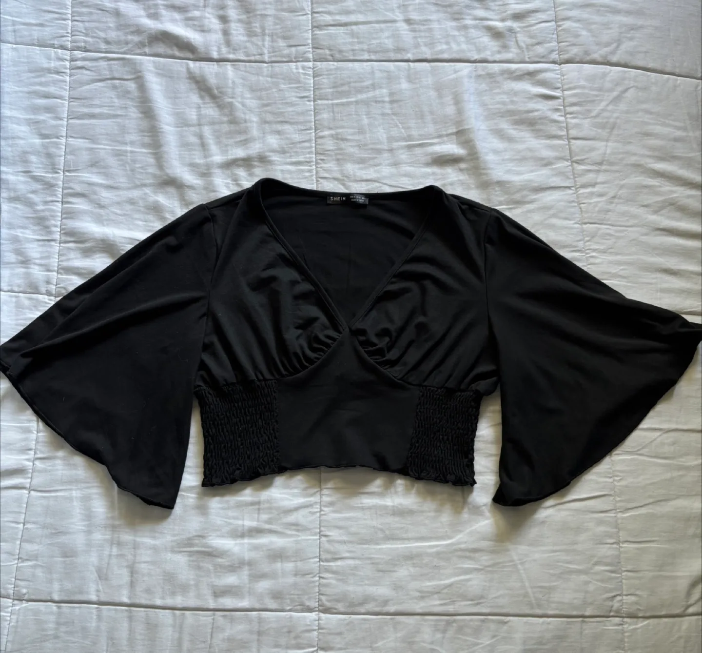 Shein Black Mid Sleeve Crop Top - Size S thumbnail