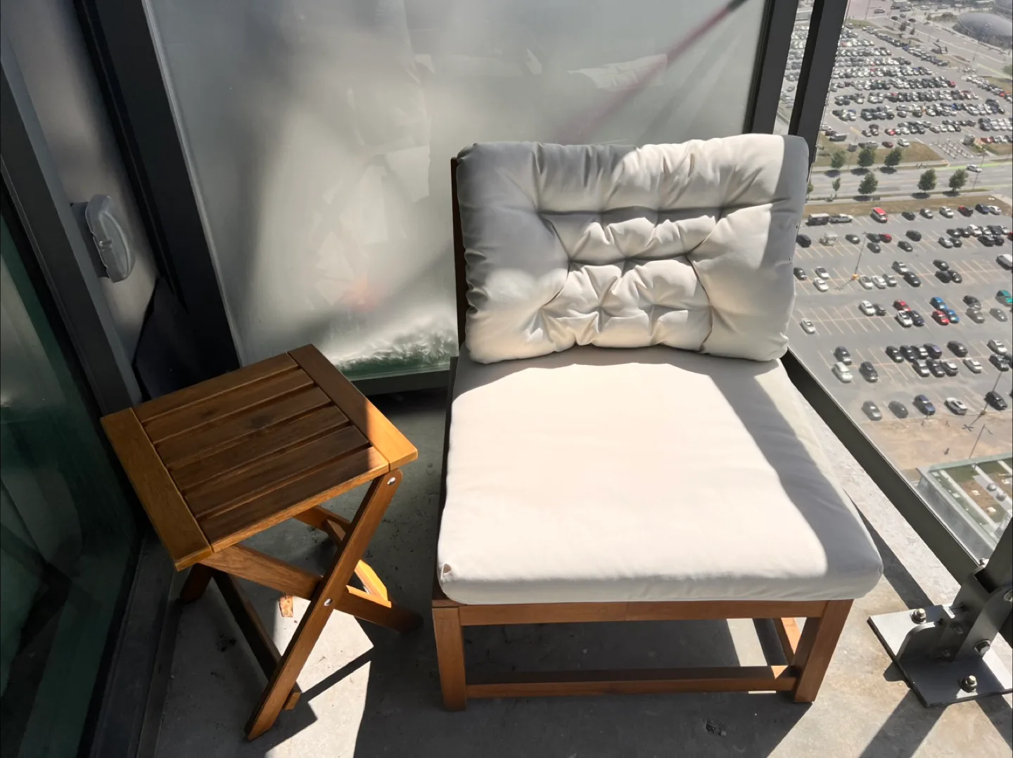 Wooden Chair with Cushion and Folding Side Table thumbnail
