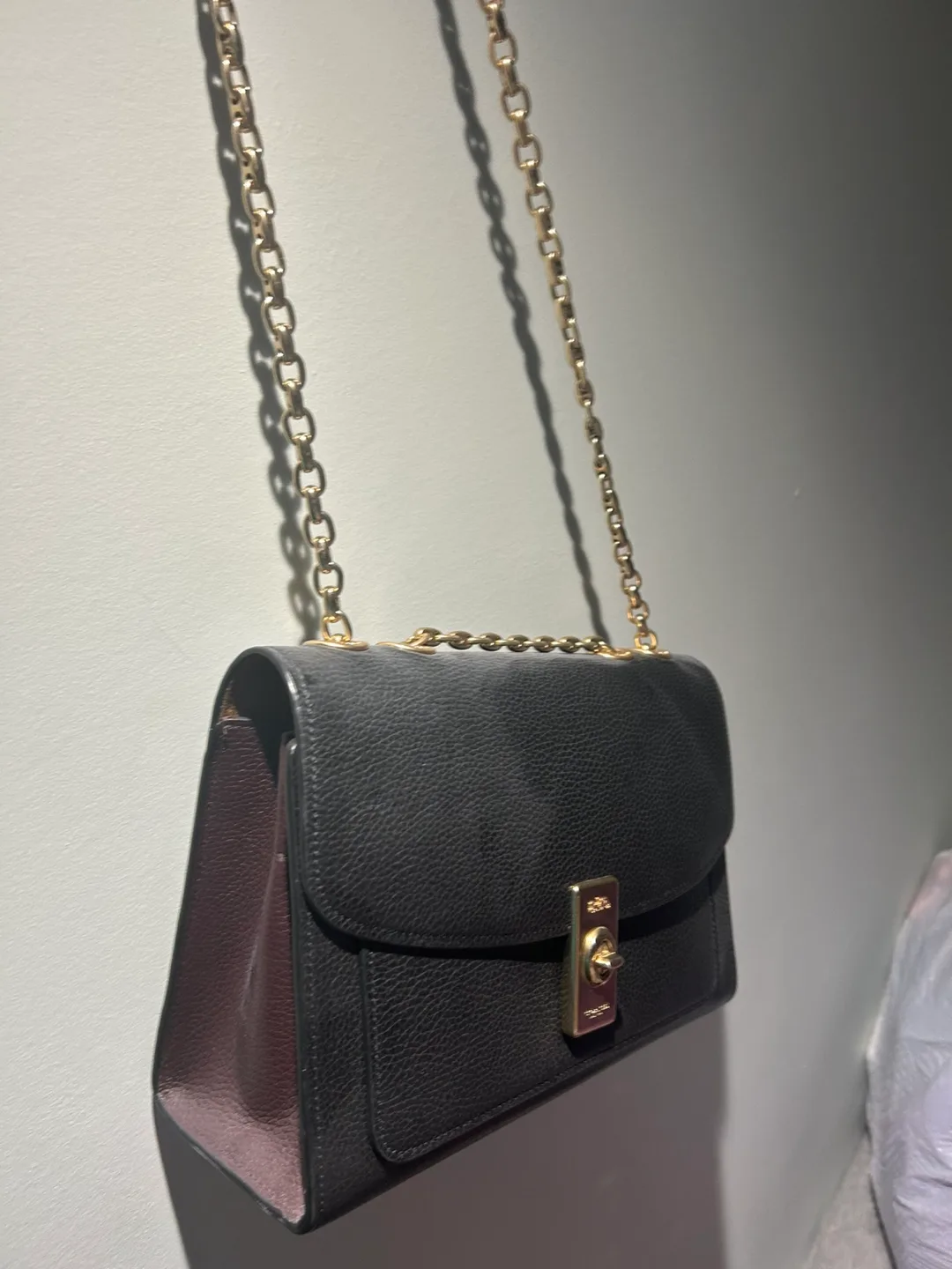 Coach Black Leather Chain Crossbody Bag thumbnail