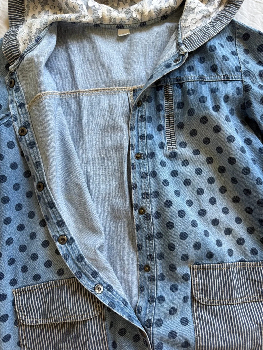 Polka Dot Denim Hooded Jacket image indicator(4)