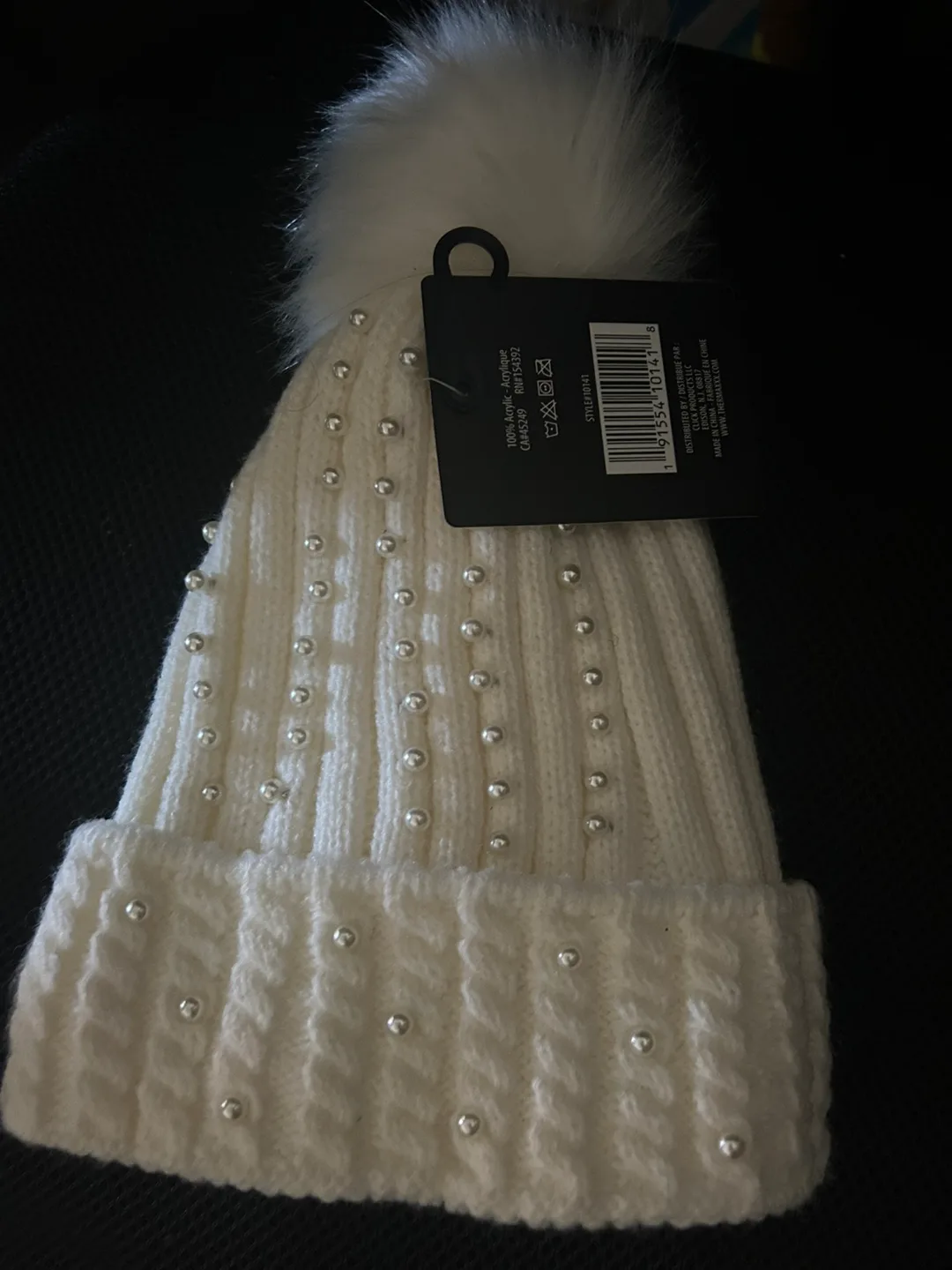 New Cream Beanie with Pearls thumbnail