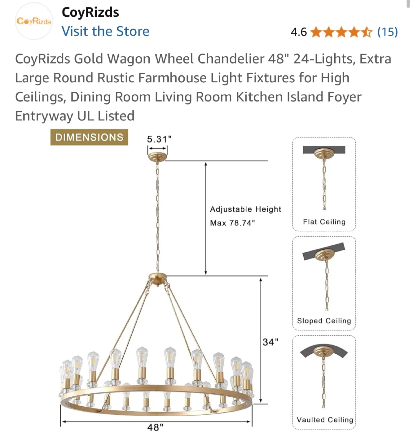 CoyRizds Gold Wagon Wheel Chandelier 48" image indicator(4)