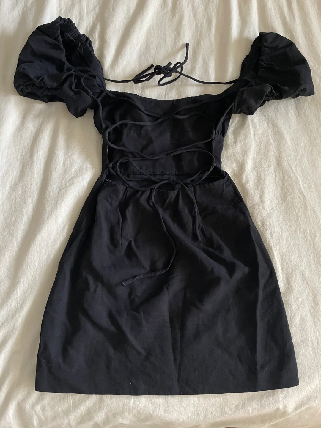 Zara Open Black Mini Dress XS Linen blend image indicator(8)
