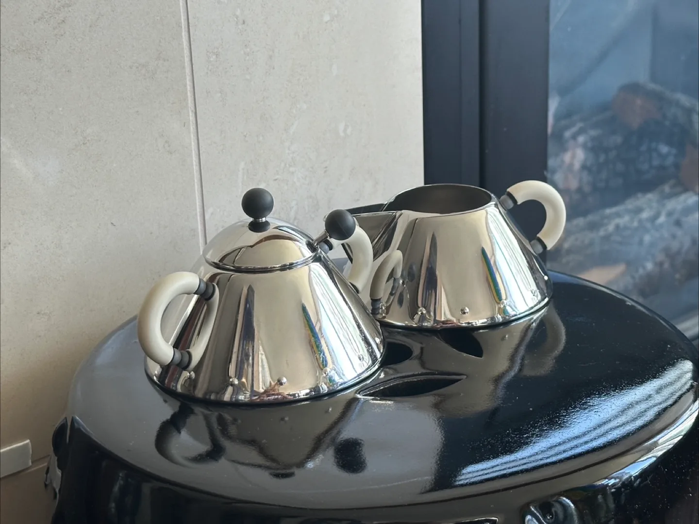 Alessi Sugar Bowl with Spoon and Creamer by Michael Graves