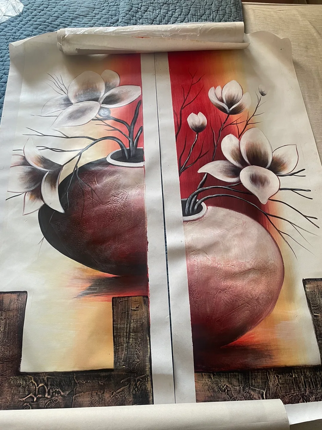 4pc Hand Painted Canvas Floral Wall Art thumbnail