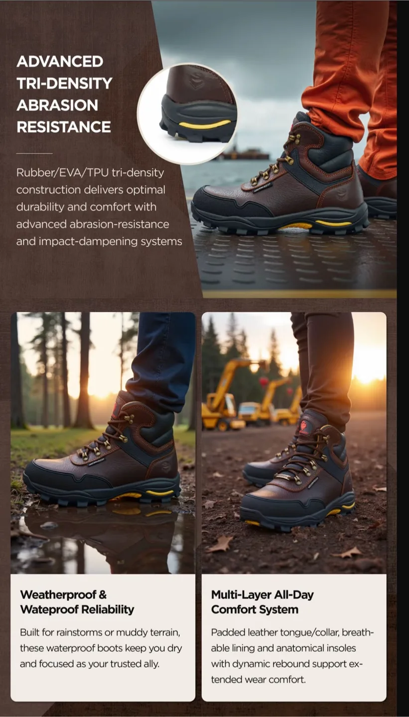 SUREWAY Men's 6" Steel Toe Waterproof Work Boots Brown Size 8.5 image indicator(3)