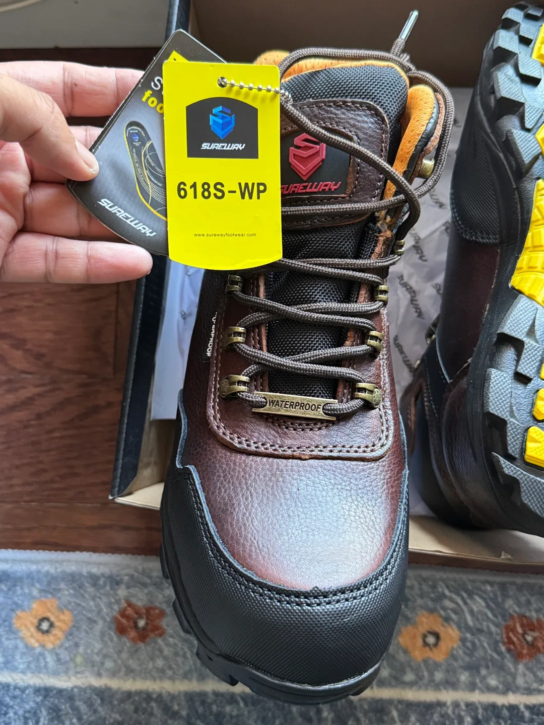 SUREWAY Men's 6" Steel Toe Waterproof Work Boots Brown Size 8.5 image indicator(10)