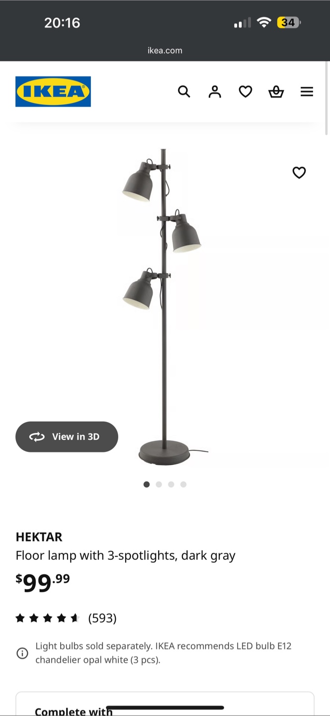 IKEA Hektar Floor Lamp w/ 3 Spotlights, Dark Gray - photo 2
