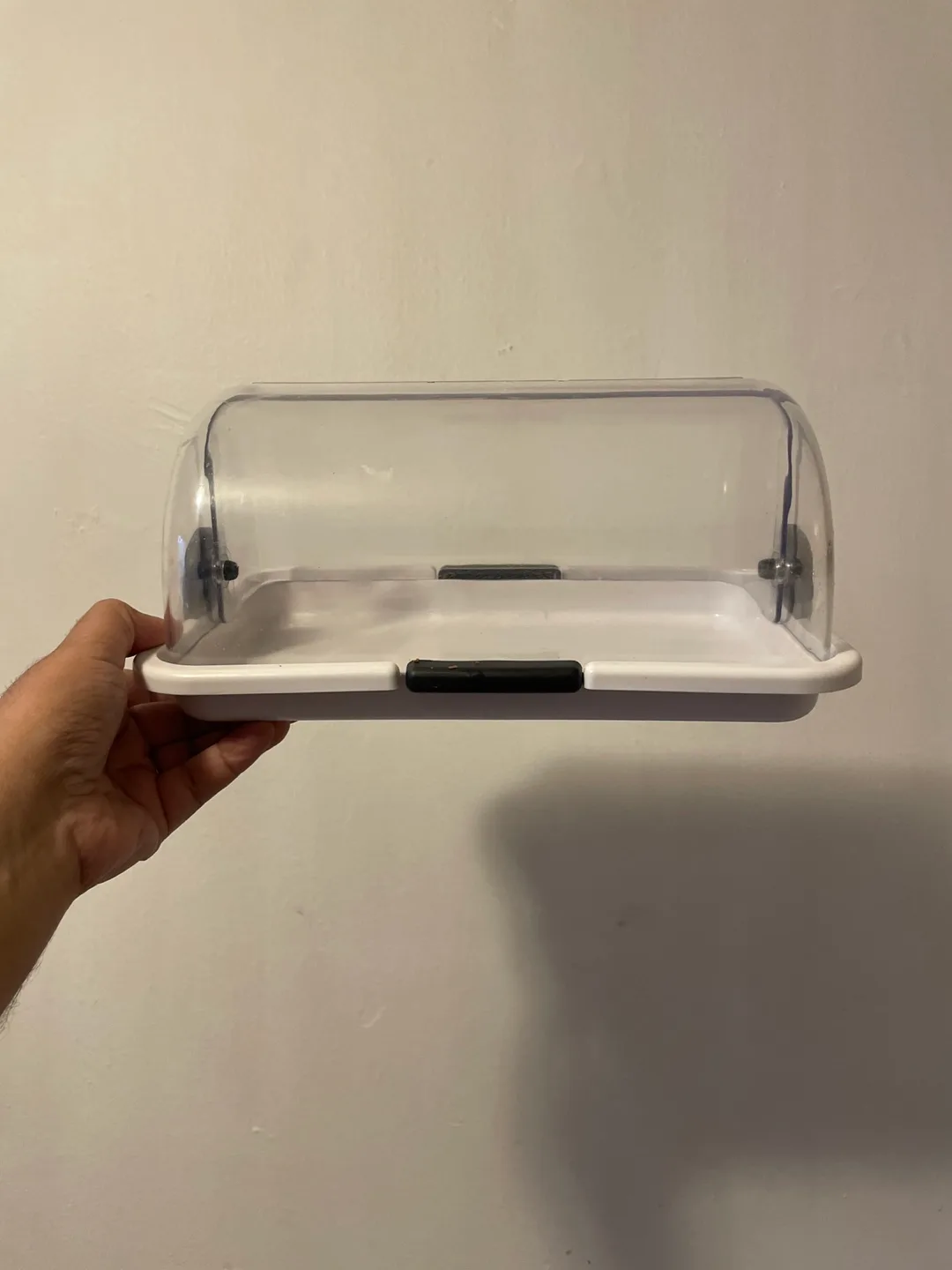 White Plastic Bread Dish with Clear Lid thumbnail