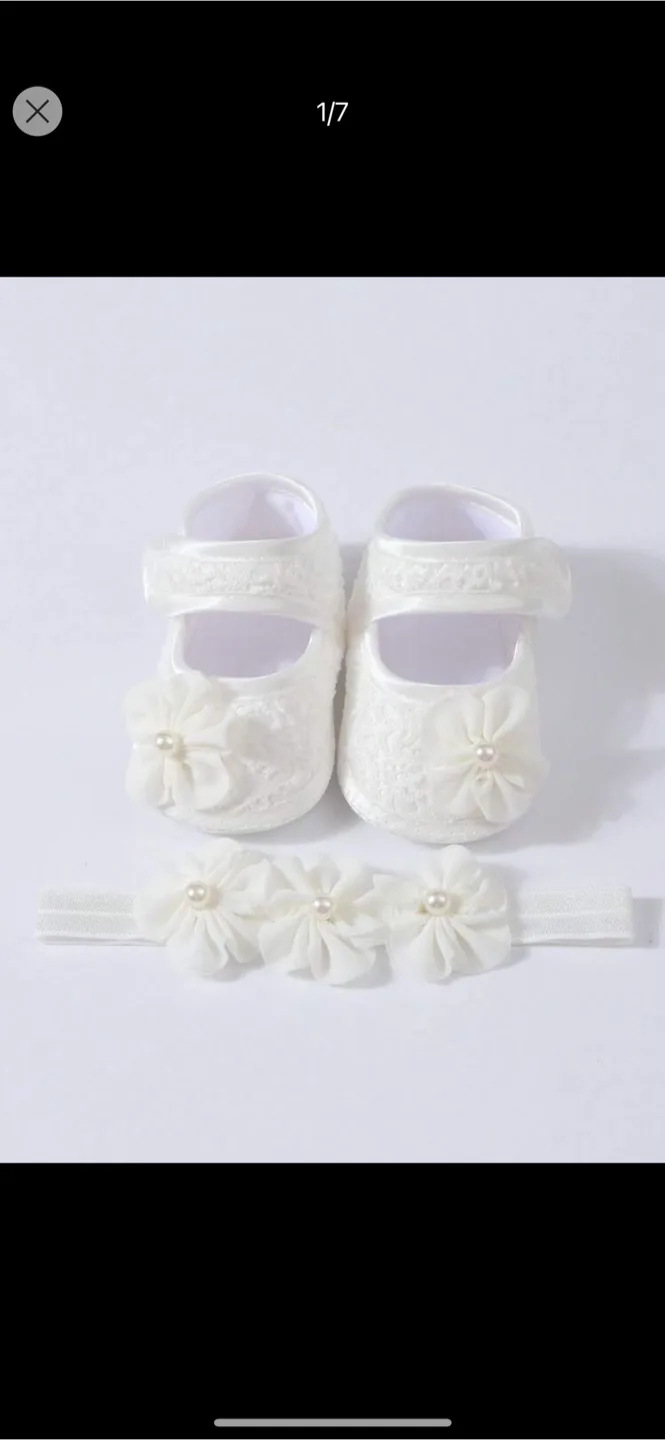 Baby Girl White Shoes with Headband - New thumbnail