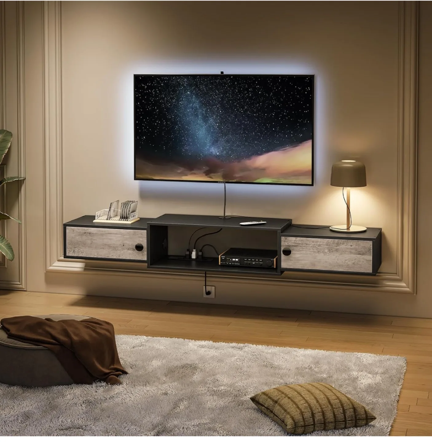9 left -Brand new Floating TV Stand with Power Outlets thumbnail