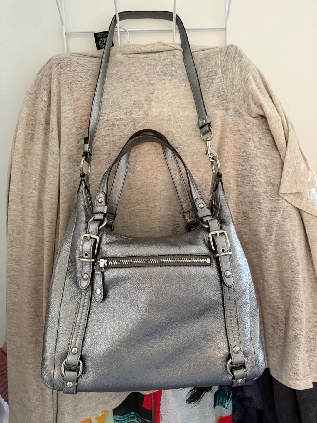 Coach Alexandra Metallic Silver Leather Shoulder Bag image indicator(2)