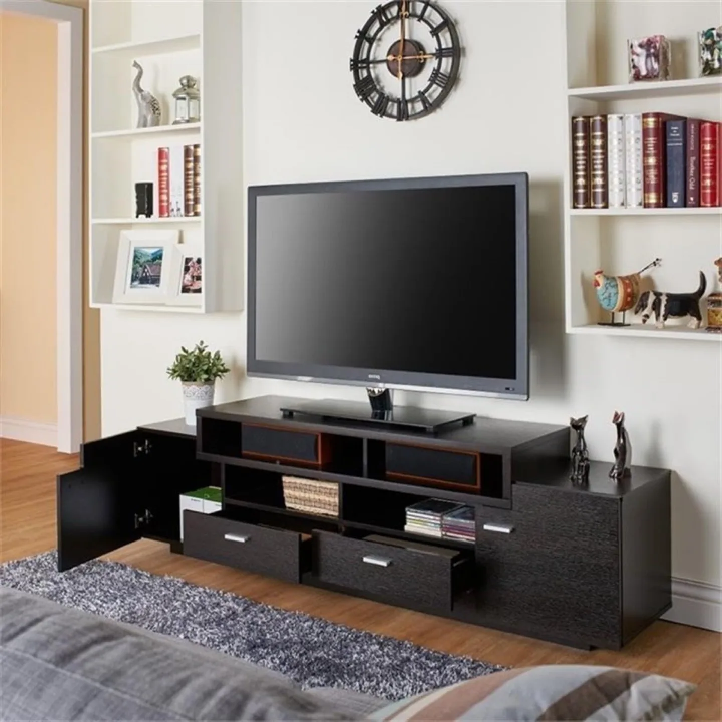 1 peice left-Modern Dark Brown TV Stand with Storage thumbnail