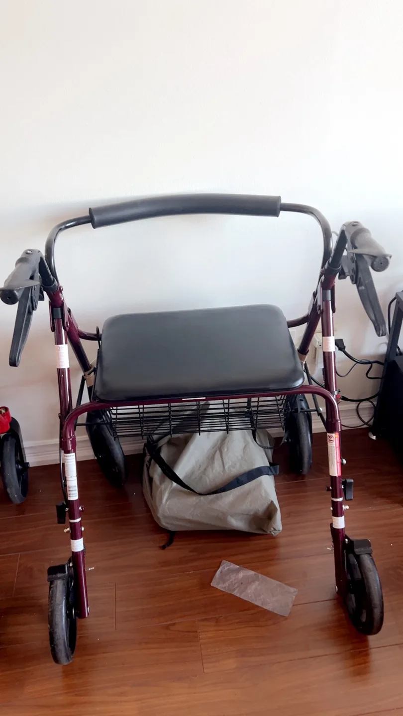 Medline Heavy Duty Rollator Walker with Seat - Burgundy thumbnail