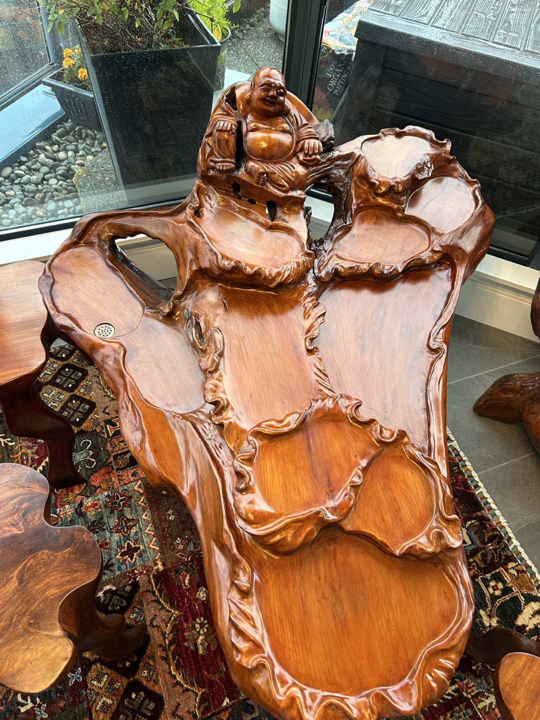 Ornate Cherrywood Tea Table & Stools Set - photo 4