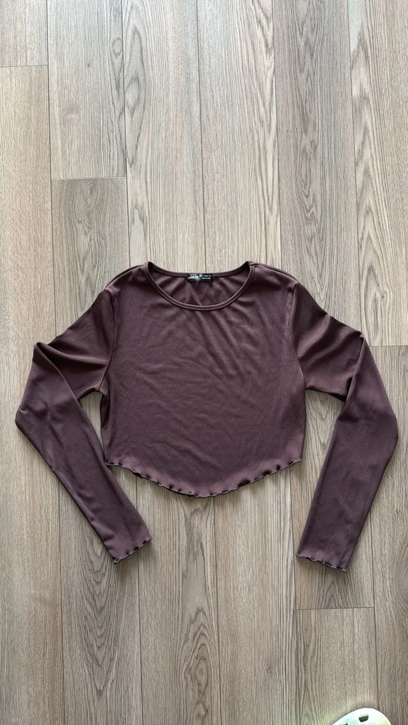 Brown Long Sleeve Crop Top thumbnail