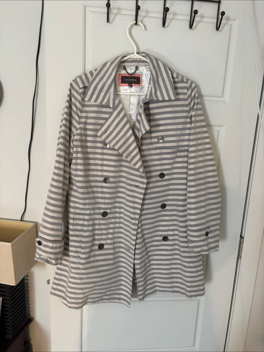 Isaac Mizrahi Live! Striped Trench Coat - Size M thumbnail