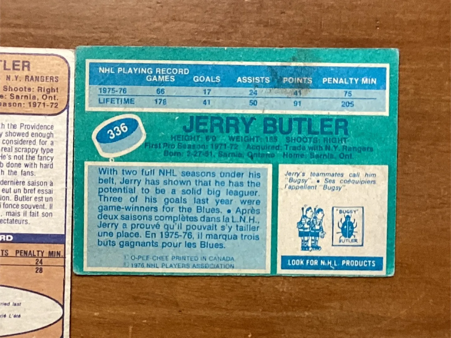 1974-75 OPC JERRY BUTLER ROOKIE Card 393 & 1976-77 Card 336 image indicator(6)