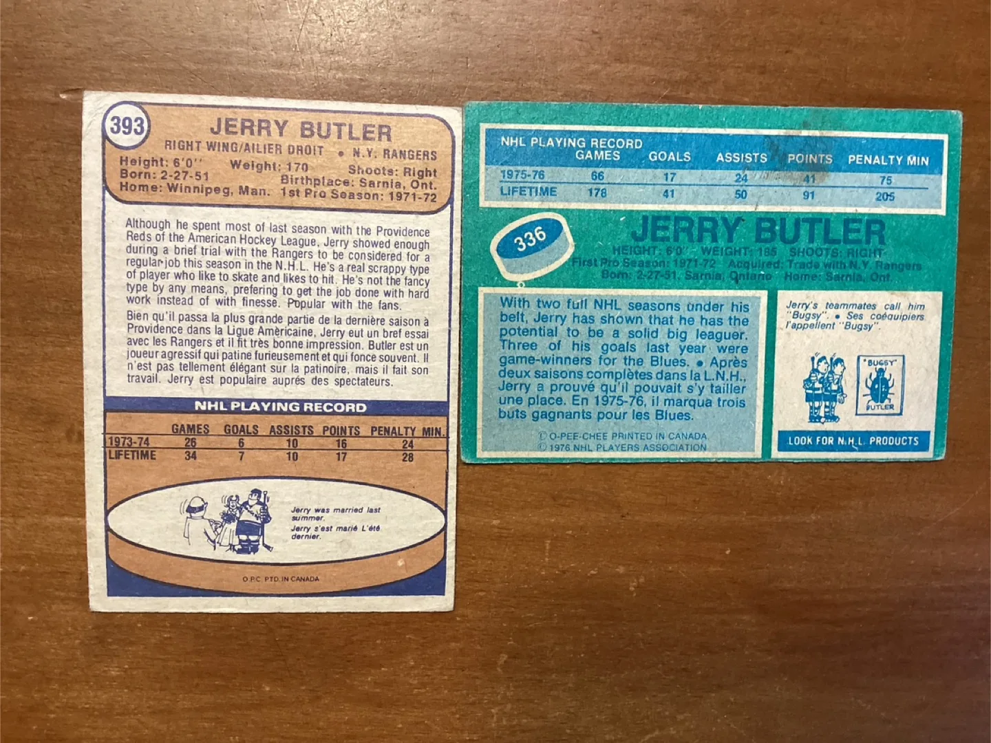 1974-75 OPC JERRY BUTLER ROOKIE Card 393 & 1976-77 Card 336 image indicator(4)