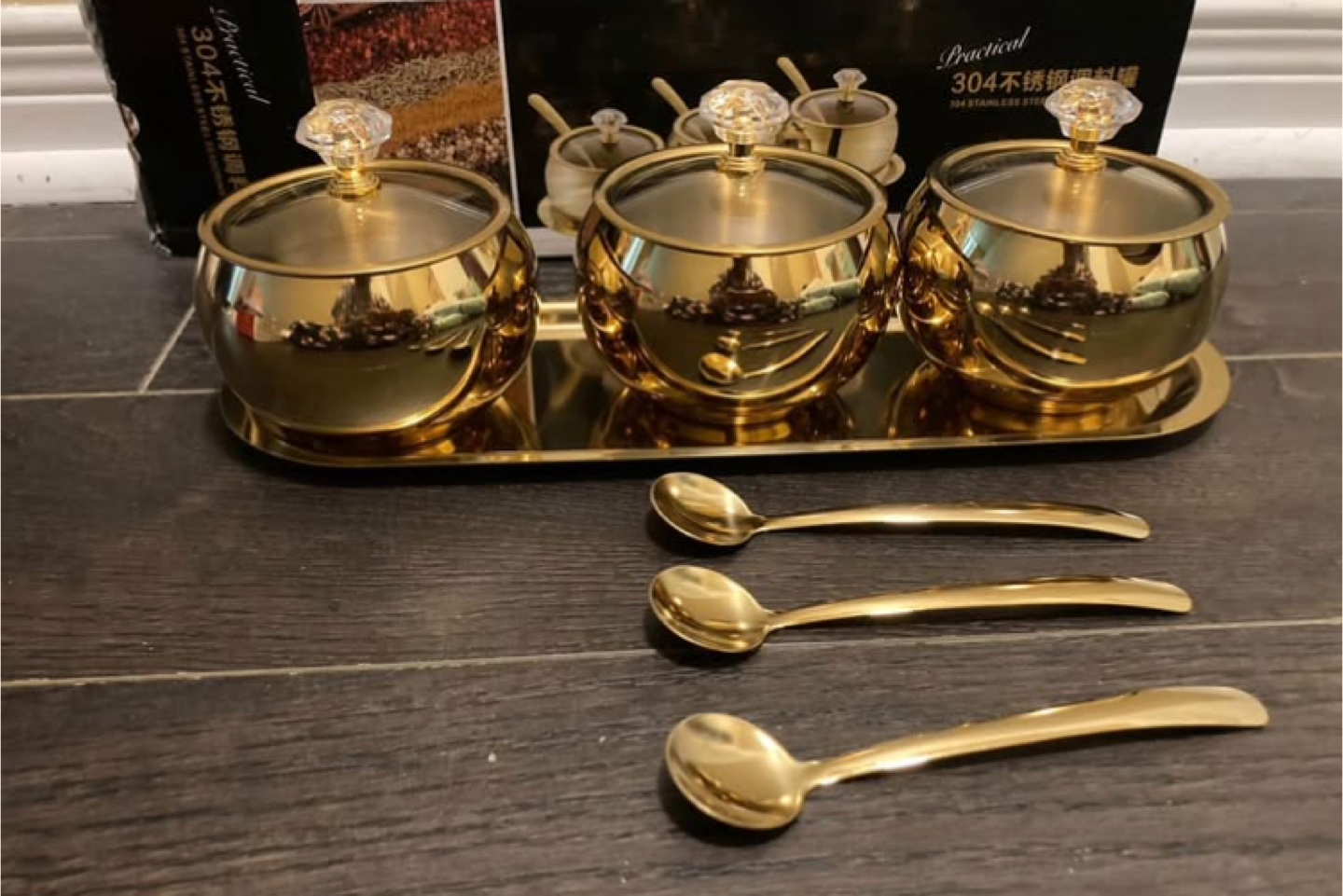 brand new Gold Stainless Steel Spice Jar Set (3) - photo 5