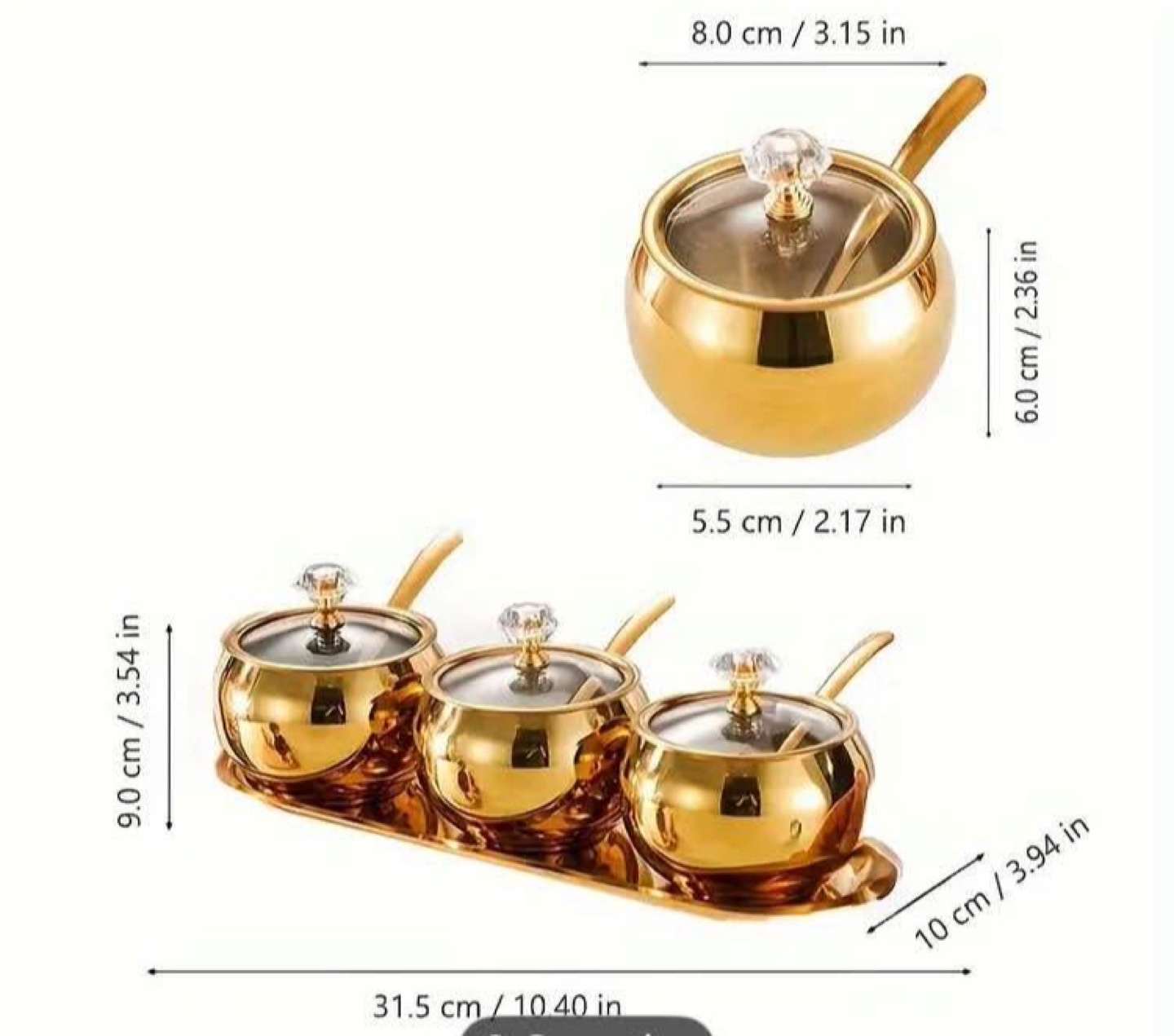 brand new Gold Stainless Steel Spice Jar Set (3) - photo 2