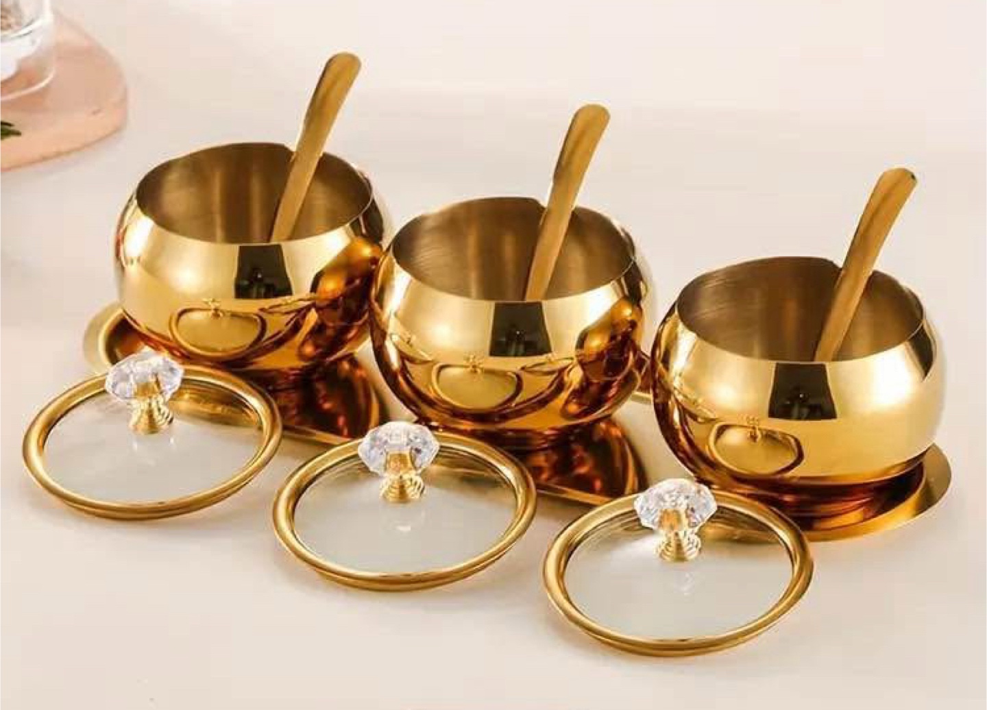 brand new Gold Stainless Steel Spice Jar Set (3)